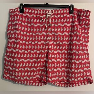 J McLaughlin Mens XL Swim Trunks Red White Fully Lined Conch Shells Pockets